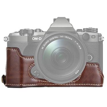 Imagem de HONGYAN capa da câmera 1/4 polegada de linha de couro pu câmera de couro metade da casa para Olympus EM5 / EM5 Mark II acessórios para câmera