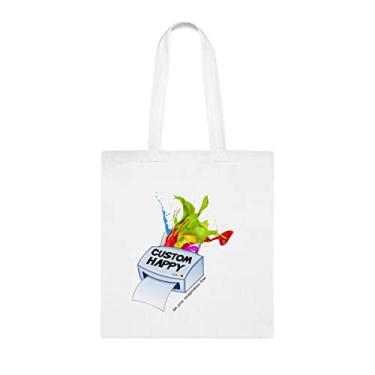 Imagem de Sacola Happy personalizada, presente divertido, bolsa de ombro, bolsas reutilizáveis, cesta de Natal de aniversário, ideia de presente, Branco