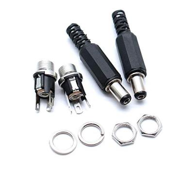 Imagem de Hxchen Conector macho de plugue de alimentação CC de 5,5 mm x 2,1 mm e adaptador de montagem de soquete de painel fêmea - (2 conjuntos)