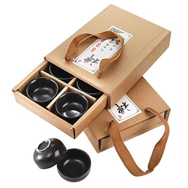 Imagem de Foraineam 12 peças de xícaras de chá de saquê de cerâmica, 42,5 g/45 ml conjunto de xícaras de chá japonesas asiáticas, acessórios de chá estilo Kungfu pacote de caixa de presente artesanal