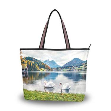 Imagem de Bolsa de ombro My Daily Fashion para mulheres, bolsas de mão para paisagem dos alpes dos cisnes grande, Multicoloured, Large