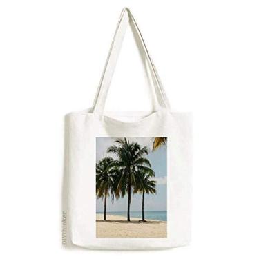 Imagem de Bolsa de lona com imagem de árvore do mar, areia do mar, bolsa de compras casual