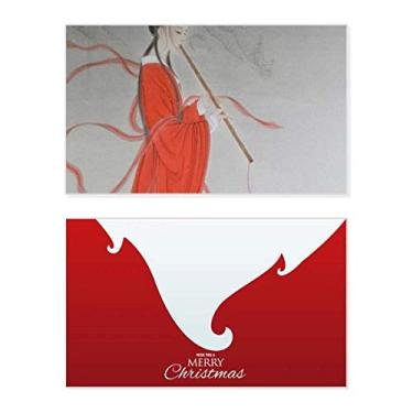 Imagem de Flauta Red Beauty Pintura chinesa Feriado Feliz Natal Cartão de parabéns Mensagem de Natal Letra de Natal