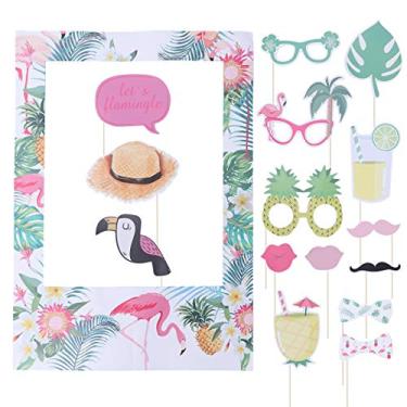 Imagem de 16 peças tema tropical verão havaiano moldura para fotos conjunto de cabines fotográficas, álbum, flamingo, abacaxi, foto, acessórios, luau, artigos de festa