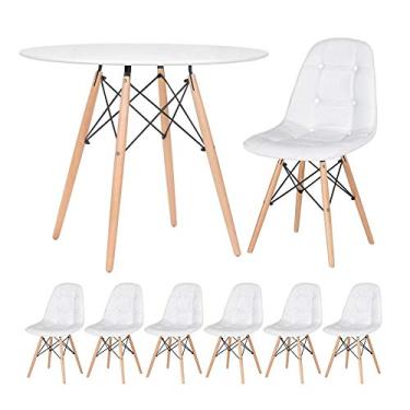 Imagem de Loft7, Kit Mesa Eames 90 cm branco + 6 cadeiras estofadas Eiffel Botonê branco