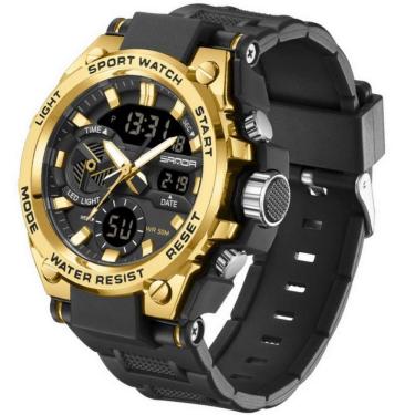 Imagem de Relógio Esportivo Masculino Dual Display Digital Led Dourado