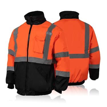 Imagem de Jaqueta de segurança masculina FONIRRA Hi-Viz com forro refletivo, impermeável 100% poliéster, ANSI Classe 3, jaqueta de trabalho com capuz (laranja, 4GG)