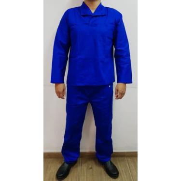 Imagem de Uniforme de trabalho em brim azul royal camisa manga longa e calça con