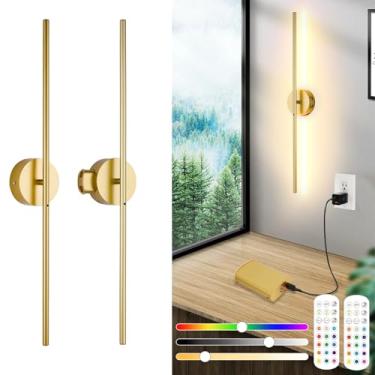 Imagem de Arandelas de parede destacáveis operadas por bateria de 8000 mAh, arandela de parede recarregável de 81 cm com controle remoto e toque, lâmpada RGB 15 cores regulável sem fio para quarto, sala de