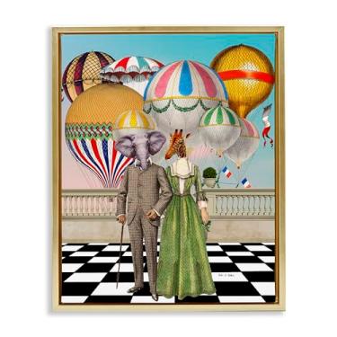 Imagem de Stupell Industries Surreal Animals with Hot Air Balloons Gold Framed Floater Canvas Wall Art Design por Erika C. Brothers, 25 x 31