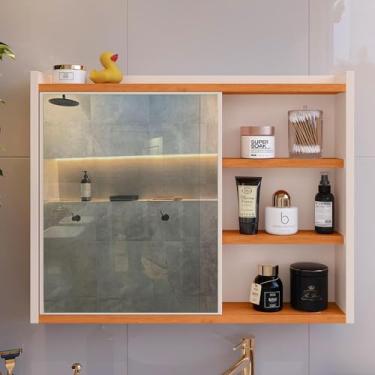 Imagem de Espelheira Luxo Porta Prateleira Organizadora Espelho Decorativo Armarinho Banheiro Suspenso - Loja Inova BR (Off White/Cinam.)