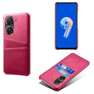 Imagem de Capas Compatível com ASUS Zenfone 9,Caso de couro PU-Tampa de telefone a prova de choque com 2 slots de cartão,Proteção anti-impressão digital e anti-gota-Rose Red