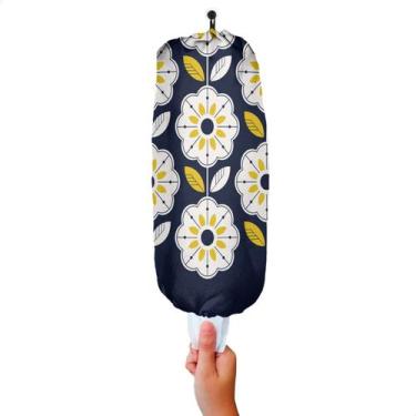 Imagem de Puxa Saco de Tecido Azul Floral Dispenser Porta Sacolas Divertido  Nov
