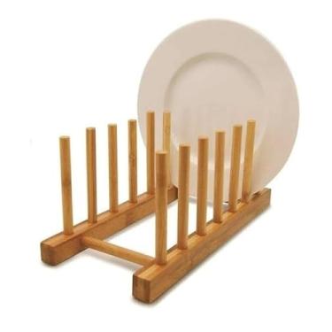 Imagem de Porta Pratos De Bambu Com 6 Divisórias Escorredor De Louça Pratos e Copos Marrom Organização Perfeita para Armário ou Pia Antiodor Antibacteriano