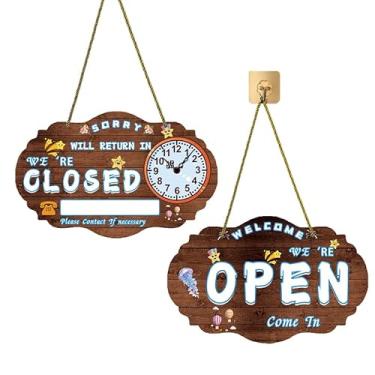 Imagem de 8Gnituhs Marrom 40 * 25 cm Placas abertas fechadas para negócios, placas abertas de vinil dupla face para janela de negócios com sinal de relógio de retorno, sinal de retorno com relógio, ideal para