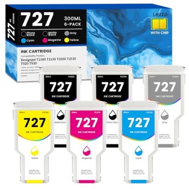 Imagem de Lezzo Cartucho de tinta 727 300 ml, pacote com 6 unidades com chip 727, kit de substituição para HP 727 Ink C1Q12A F9J79A F9J76A F9J77A F9J78A F9J80A para Designjet T920 T930 T1530 T1500 T2500 0 T25