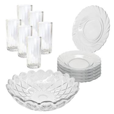 Imagem de Aparelho De Jantar Copos Pratos 13 Peças Vidro com Bowl Grande 2,5L - 