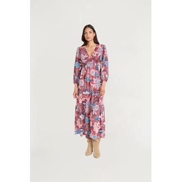 Imagem de The Good Journey Vestido maxi feminino Boho Paisley gola V manga longa para convidados de casamento e ocasiões de primavera, Chá de argila malva, G
