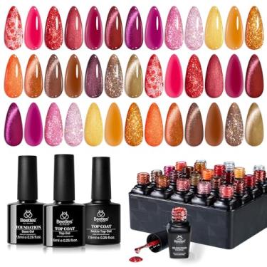 Imagem de Conjunto de esmalte Beetles Fall Gel – 20 cores Cat Eye Glitter UV LED Gel de imersão para unhas com base brilhante fosco top coat vermelho laranja amarelo marrom kit de esmalte de gel para presente