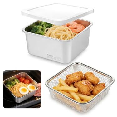 Imagem de Tigela de lavar e coador 2 em 1, coador de aço inoxidável de 1500 ml, conjunto de tigela de lavagem de arroz com tampa selada, tigela de mistura multiuso para frutas, vegetais, lavável na lava-louças