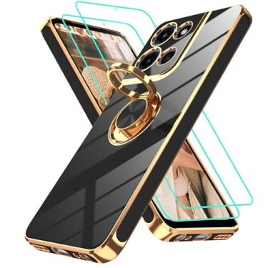 Imagem de Gritup Capa para Motorola Moto G 5G 2025: Capa para Moto G Play 5G 2025 com 2 peças protetoras de tela, suporte magnético de rotação de 360°, suporte magnético com borda dourada, capa protetora de TPU