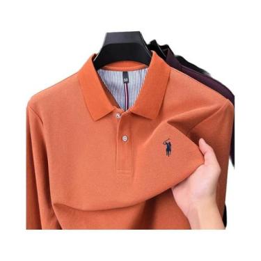 Imagem de Camisa Polo Masculina De Manga Longa 100% Algodão Puro, Marca De Desig