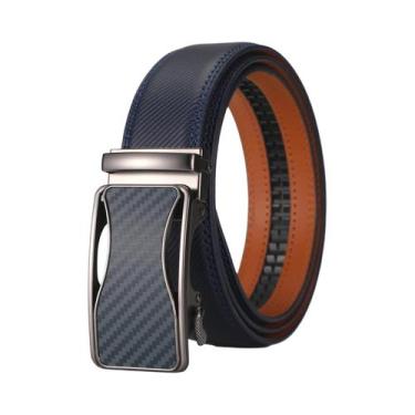 Imagem de Cinto Masculino De Couro Com Padrão De Fibra De Carbono Preto E Azul, 