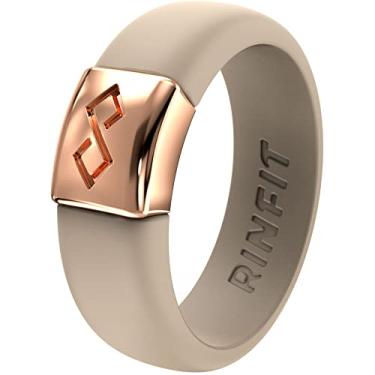 Imagem de Rinfit Anéis de silicone para mulheres de 6 mm de largura e homens de 7 mm de largura, 2 mm de espessura - alianças de casamento de silicone - Anel infinito com placa de metal - Design patenteado