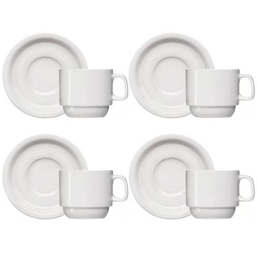 Imagem de Jogo 4 Xícaras de Café com Pires de Porcelana 65ml Classe Única Iguaçu Germer Branco