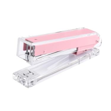 Imagem de Honagu Grampeador de acrílico transparente – Acessório de mesa moderno e elegante para casa, escritório ou escola (rosa)