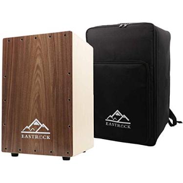 Imagem de EASTROCK Caixa de tambor cajon de madeira de nogueira (30 × 39 x 46 cm) com cordas internas para guitarra – Percussão de madeira em tamanho real para iniciantes e profissionais com bolsa