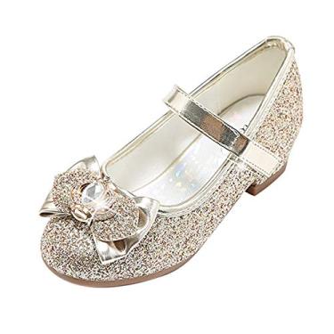 Imagem de Sapato feminino Mary Jane com glitter, salto baixo, princesa, flor, vestido de festa, sapato para crianças pequenas, T13-gold, 10 Toddler