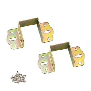 Imagem de Acessórios para trilhos de cama, dobradiça de cama, suportes de trilho de cama de 4 cm para conexão à madeira, cabeceiras e placas de pé (2 peças) Parafusos incluídos (ouro)