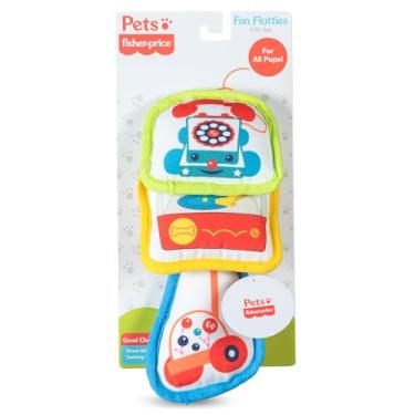 Imagem de Fisher-Price Para animais de estimação, 3 peças, brinquedos divertidos para cães, com designs de brinquedos clássicos, com sons de apertar e enrugar, brinquedos de desenvolvimento para cães