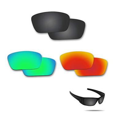 Imagem de Lentes de substituição polarizadas antiágua salgada Fiskr para óculos de sol Oakley Fuel Cell, pacote com 3 pares, Stealth Black & Fire Red & Emerald Green, 0