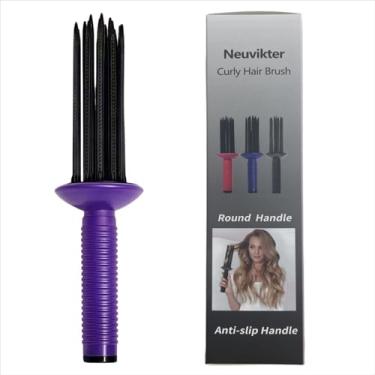 Imagem de Neuvikter Escova de cabelo cacheado de 17 dentes, escova definidora de cachos, pente de enrolar, perfeita para salão de beleza e uso doméstico (roxo redondo)