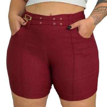 Imagem de Shorts Feminino Plus Size Cintura Alta Lycra Com Bolso Cinto - JG Esti
