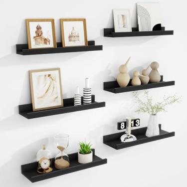 Imagem de Acovy Conjunto de 6 prateleiras flutuantes, prateleira de borda com borda para parede, prateleira de parede para sala de estar, quarto, berçário, banheiro, cozinha, preta