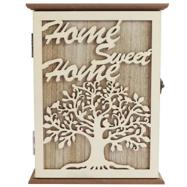 Imagem de DJAPWPX Porta-chaves decorativo de madeira para parede, 20 × 6 × 26 cm, porta-chaves de madeira com 6 ganchos, armário com suporte traseiro, armazenamento de chaves para entrada, cozinha, sala de