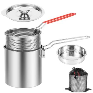 Imagem de Panela de fritadeira com cesta de filtro Panela de fritura de aço inoxidável com alça Boa Condutividade de Calor Óleo Fritadeira Recipiente Portátil de Óleo de Fritura (Estilo1)