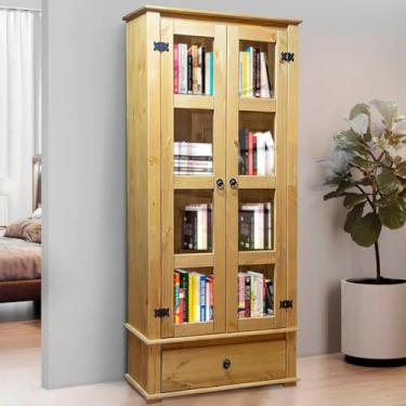 Imagem de Cristaleira Rústica Madeira Maciça com 2 Portas de Vidro Mel