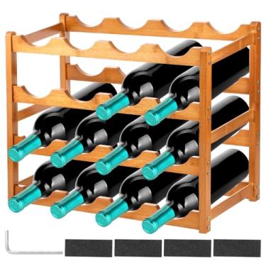 Imagem de Rack de vinho de bambu de 4 níveis, prateleira de exibição de vinho, prateleira de armário de armazenamento de vinho de 12/16 garrafas, prateleiras de vinhos, bancada para bar, cozinha, despensa, sala