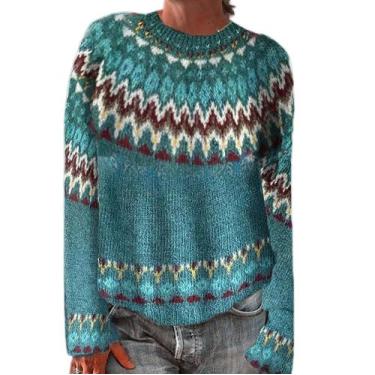 Imagem de Suéter DMOYALA Fair Isle Vintage Christmas feminino verde 2GG