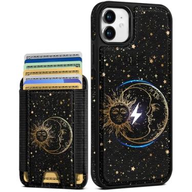 Imagem de Shorogyt Capa carteira para iPhone 11 – Serve para 7 cartões, compatível com Magsafe Suporte magnético destacável para cartão de crédito de couro bonito capa de telefone feminina meninas para Apple 11