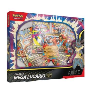 Imagem de Carta Pokémon Box Mega Lucario Ex Fogo Fantasmagorico Trading Cards Game Estratégia Mega Evolução