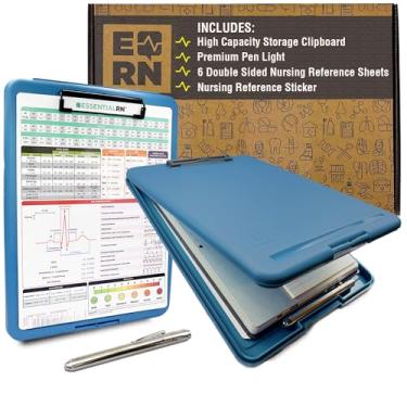 Imagem de Essential RN Clipboard with Storage, Nursing and Medical Edition Cheat Sheets & Pen Light - Heavy Duty Clinical Plastic Nurse Clip Board Binder, Use for Nursing School or Daily Folder (Aqua)