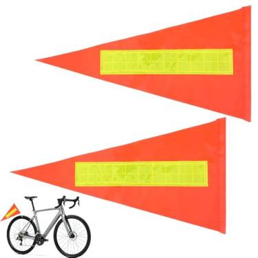Imagem de LXUEJIE 2 peças de flâmula de substituição de bandeira de segurança de bicicleta, bandeira laranja de segurança de bicicleta com faixa refletiva amarela de alta visibilidade, resistente a rasgos