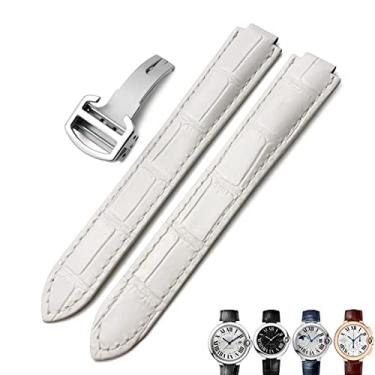 Imagem de KGFCE Pulseira de relógio de couro genuíno de 16 mm, 18 mm, 20 mm, preta, azul, marrom, fivela de implantação para Cartier Tank Solo Blue Ballon, 14mm, Ágata