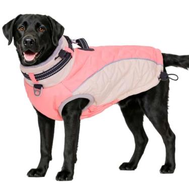 Imagem de Casaco quente para cães - refletivo, à prova de vento e à prova d'água com anel D e fivelas ajustáveis, gola rolê, casacos grandes forrados com lã para cães, roupa de inverno, roupa de Natal para