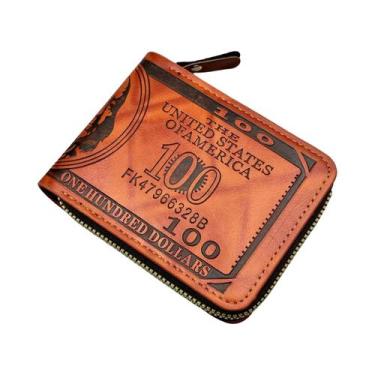 Imagem de Carteira De Couro Masculina Com Estampa De 100 Dólares, Porta-Cartões 